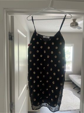 BB Dakota Black Slip Dress with Gold Sequin Dots